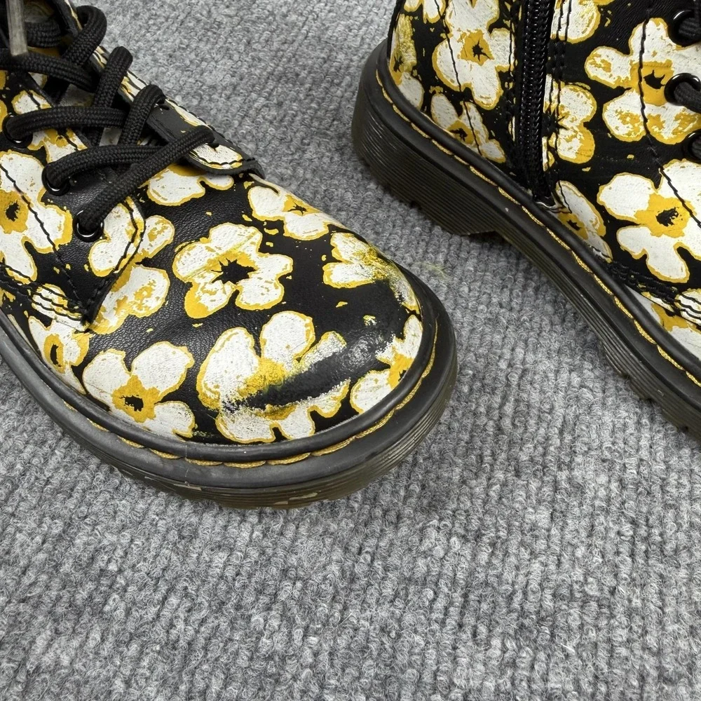 Dr. Martens Boots Kids 1 Black Floral 1460 Pascal J Combat Ankle Zip Lace Up